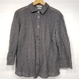 Van Heusen Studio Womens Lace Button Down Sz Large